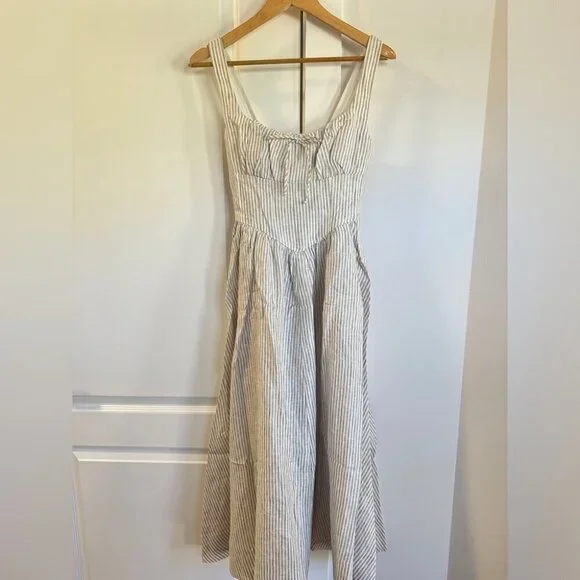 Reformation Balia Linen Midi Dress in Sandy Stripe | size 0 - Picture 5 of 10